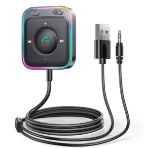 Joyroom bluetooth 5.3 Car Phone Adapter HiFi Stereo Surround Sound HD Hands-free Calls Dual Mic ENC Noise Cancelling LED Light 3.5mm AUX Wireless Rece