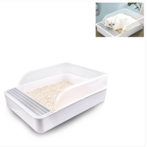 Cat litter box semi-enclosed square potty box pet toilet Size: Large