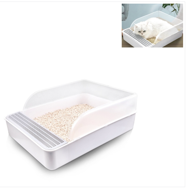 Cat litter box semi-enclosed square potty box pet toilet Size: Large