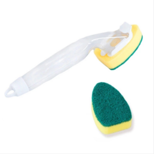 Kitchen plastic long handle cleaning brush Automatic filling brush Removable replacement sponge decontamination brush (with two heads)
