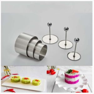 Stainless steel rice ball mold Hotel Chef cold dish round plastic mold set kitchen baking cake tools, specifications: 3 mold +3 push plate