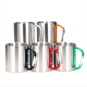 Stainless steel double mug water cup Coffee cup with hiking buckle color random