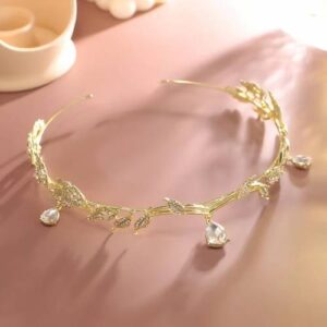Leaves Frontal Ornaments Crown Hair Band Rhinestone Headdress(Gold)
