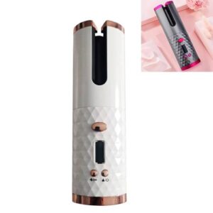 USB Charging Automatic Hair Curler Portable Mini Wireless Multi-function Curling Iron with LCD Display (White)