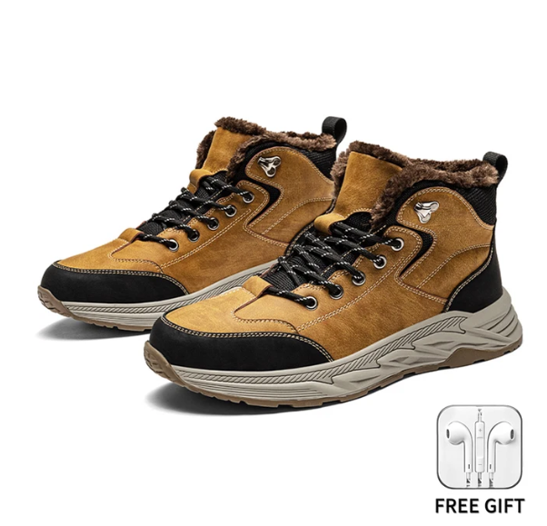 OEING Men's Shoes Casual Sneakers Winter High-tops Plush Lining Warm Leather Upper Rubber Sole Free Shipping Men's Sneakers