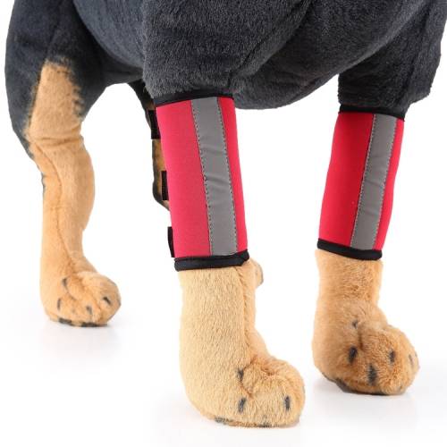 Pet Knee Protector Dog Surgery Injury Protective Cover, (Red Reflection)