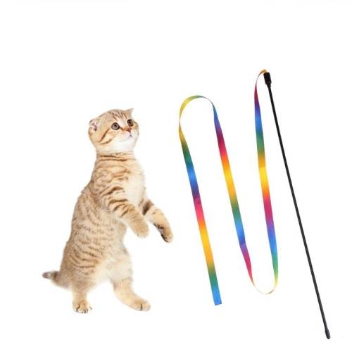 Cat Toy Rainbow Cloth Strip Funny Cat Stick