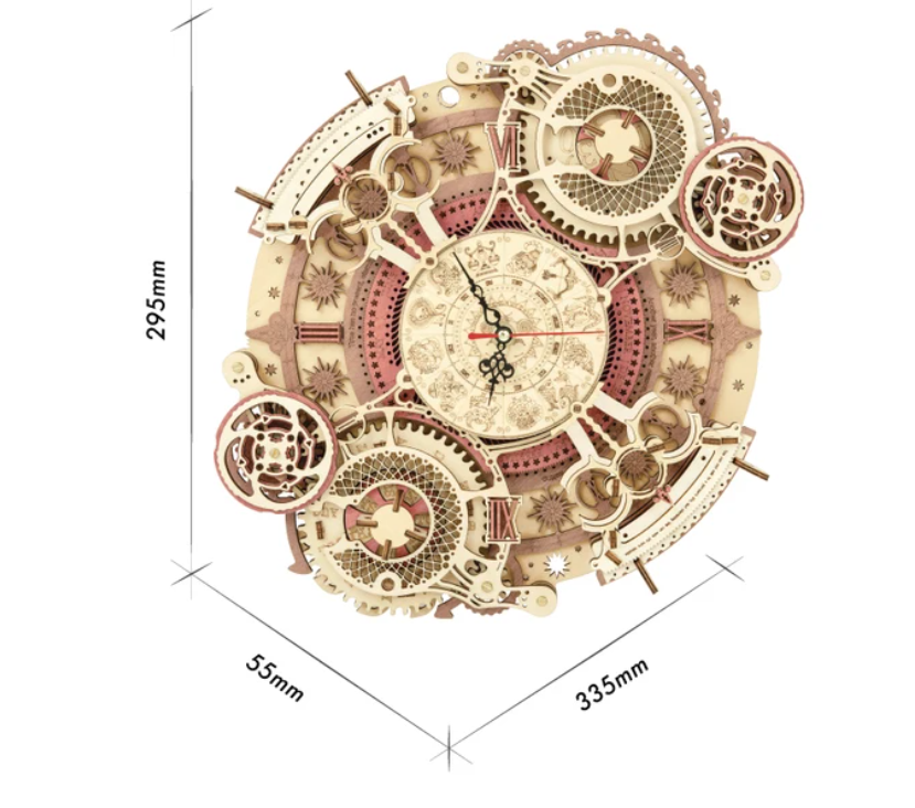 Robotime Zodiac Wall Clock TIME ART 3D Wooden Puzzle Model Building Block Kits DIY Gift for Children Kid Adult Home Decor Clock
