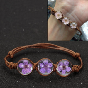 Lucky Handmade Woven Dried Flower Glass Beads Bracelet