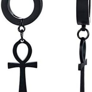 Black Egyptian Cross Men’s Earring in Stainless Steel