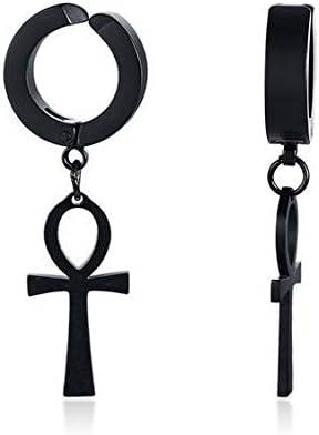Black Egyptian Cross Men's Earring in Stainless Steel