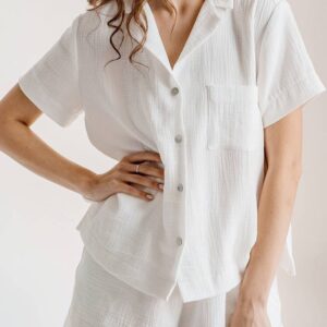 Summer short-sleeved pajamas slit cotton shorts loose two-piece set