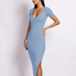 2023 European and American hot style dress sexy hot girl women’s V-neck vest tight-fitting slit mid-length skirt lady step