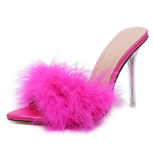 Barbie Fashion Trend Style Women’s Shoes Feather High Heels Pointed Toe Fine Heeled Sandals Slippers