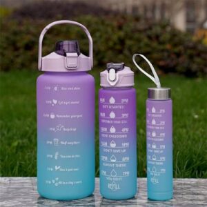 3pcs/set Gradient Plastic Sports Kettle Portable Straws Space Cup(Purple Blue)