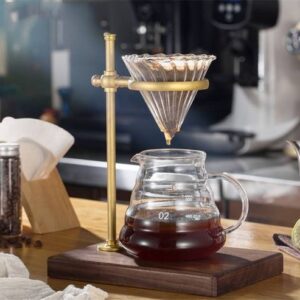 Wood Base Hand Coffee Filter Holder Adjustable Filter Holder, Color: Spade Wood