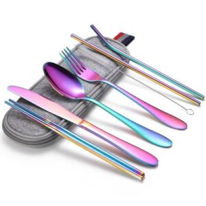 7 in 1 Cutlery Spoon Chopsticks And Straw Set Stainless Steel Portable Cutlery Set