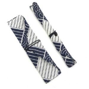 Cotton Linen Tableware Straw Bag Portable Beam Mouth Bag for Traveling, Style:Side Opening Geometry