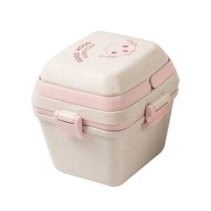 Wheat Straw Portable Three-Layer Lunch Box Can Be Microwaved(Pink)