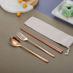 3 PCS / Set Creative Stainless Steel Spoon Fork Chopsticks Portable Tableware Set, Color:Rose Gold