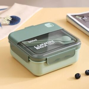 Plastic Compartment Lunch Box Microwaveable with Tableware(1L Green)