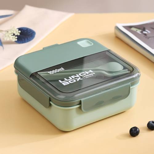 Plastic Compartment Lunch Box Microwaveable with Tableware(1L Green)
