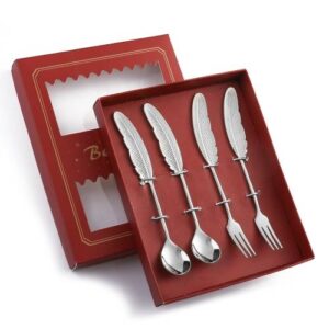 304 Stainless Steel Feather Spoon Fork Literary Tableware
