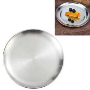 Stainless Steel Thickened Round Plate Cafe Tray Fruit Cake Plate Bone Plate Dish Shallow Plate,
