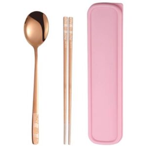 Stainless Steel Tableware Student Office Worker Portable Tableware Set, Specification:2 PCS / Set, Color:Rose Gold