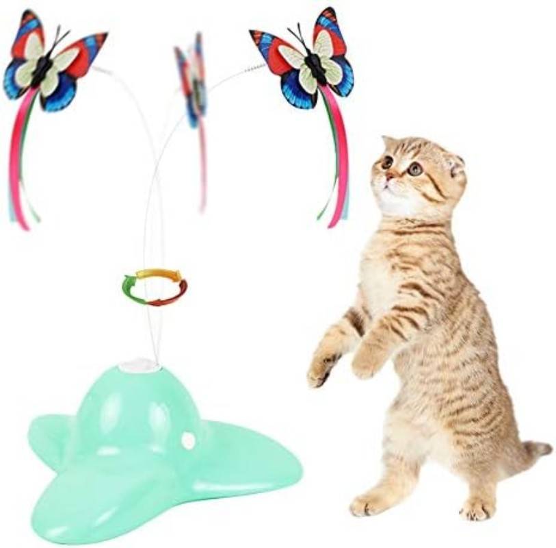 Flurff Zenes Cat Toys, Funny Exercise Electric Flutter Rotating Kitten Toys, Cat Teaser with Butterfly Replacement