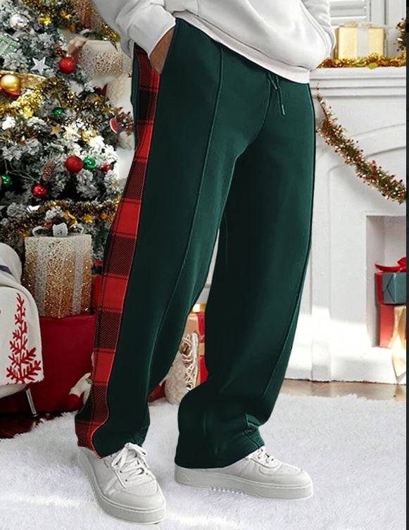 Men's Sweatpants Joggers Trousers Plaid Color Block Patchwork Drawstring Elastic Waist Comfort Breathable Christmas Xmas Casual Sports Fashion Bl
