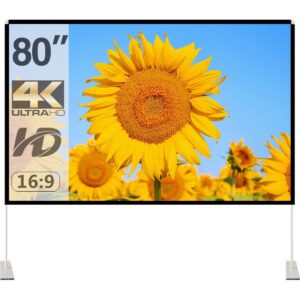 80″ 4K Portable Projector Screen Outdoor: Stand, Anti-Crease, Foldable