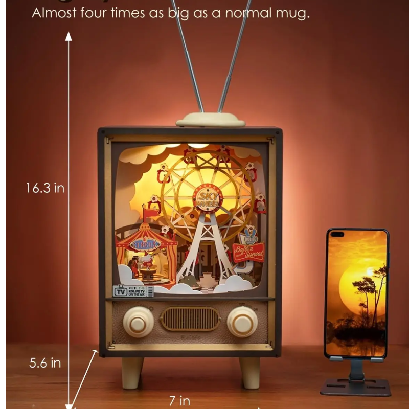 Robotime Rolife Sunset Carnival Music Boxes with Lights for Kids Adults Home Decoration Luxurious Design 3D Wooden Puzzle Toys