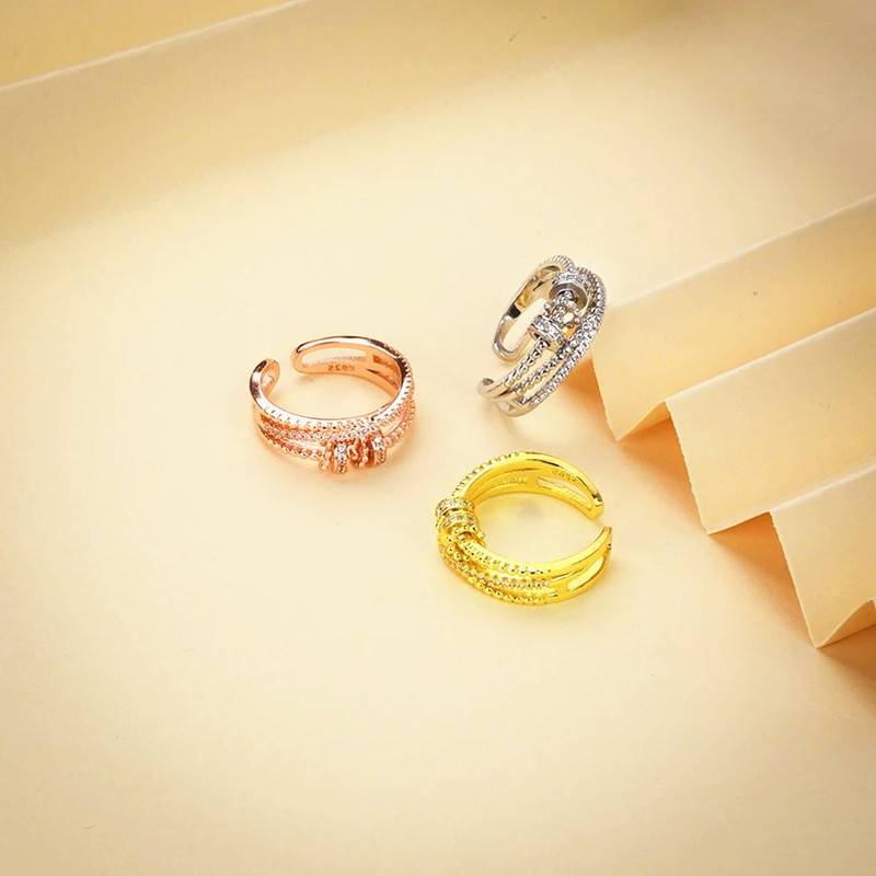 Zircon worry-free ring three-line rotating smart plant opening adjustable anxiety rings