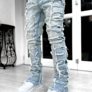 Street Chic Stretch Patch Denim Straight Leg Pants