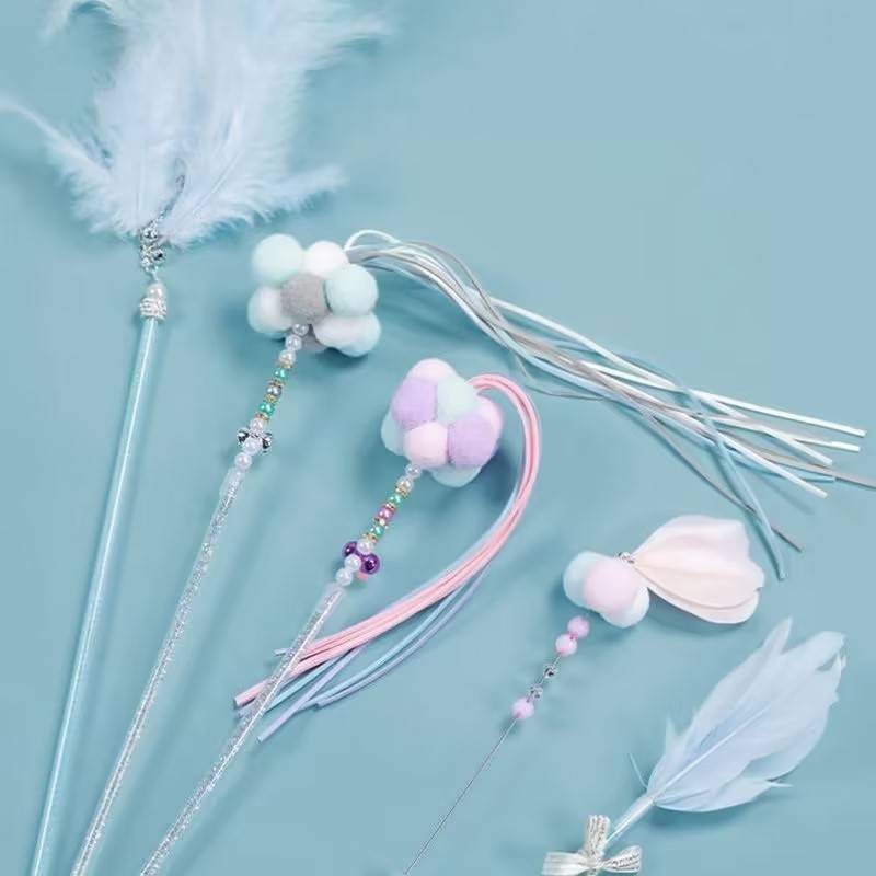 Cat Teaser Stick Bite Resistant Pet Feather Bells Cat Toys Interactive Cat Toy 3 Piece Set