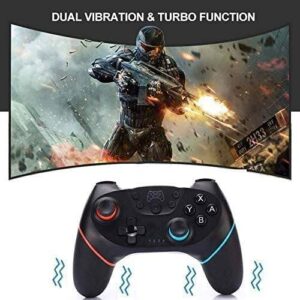 Controlador sem fio para Nintendo Switch &Switch Lite, Bluetooth Switch PRO Controlador Gamepad com Dual Shock, 6-Axis Gyroscope, Turbo – Preto