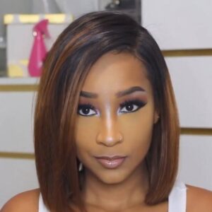 Black Gradient Light Brown Brazilian Straight Hair BOB Wigs Lady Wig