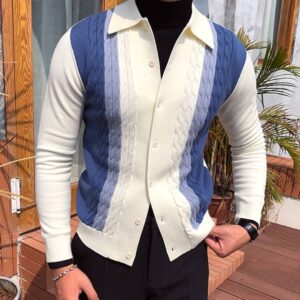 Gentleman’s Autumn And Winter Contrast Knit Cardigan