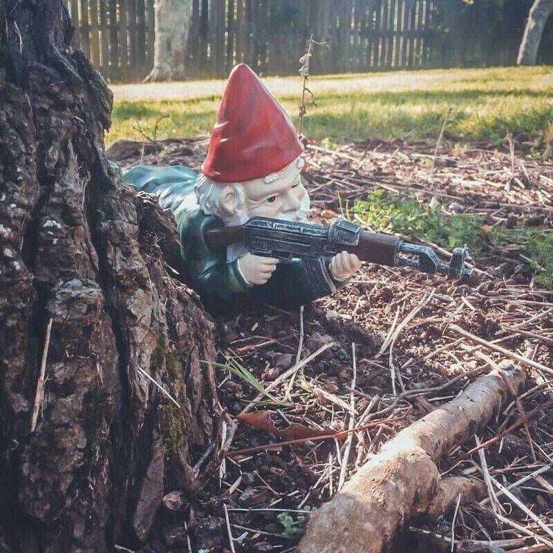 Military Garden Gnome With Camouflage Uniform And AK47