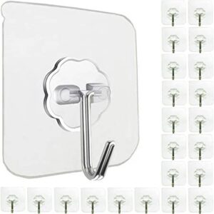 Wall Hooks for Hanging 33lb(Max) Heavy Duty Self Adhesive Hooks 24 Pack Transparent Waterproof Sticky Hooks for Keys Bathroom Shower Outdoor Kitchen D