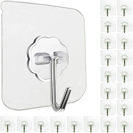 Wall Hooks for Hanging 33lb(Max) Heavy Duty Self Adhesive Hooks 24 Pack Transparent Waterproof Sticky Hooks for Keys Bathroom Shower Outdoor Kitchen D
