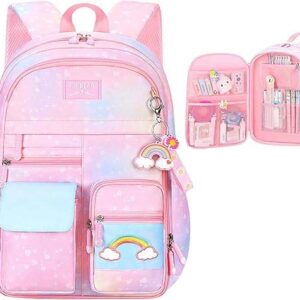 Mochilas para Meninas – Mochilas Escolares Ambientais | Mochilas cor–rosa gradiente para meninas, escola primária, mochila arco-íris, mochila arco-ír