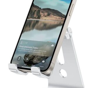 OMOTON C3 Cell Phone Stand for Desk, Larger and Exceptionally Stable, Adjustable Phone Cradle Holder with Bigger Body & Longer Arm, Compatible wit