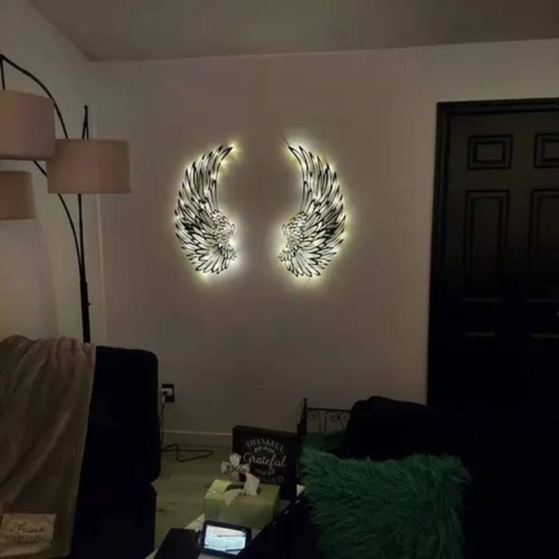1 PAIR ANGEL WINGS METAL WALL ART WITH LED LIGHTS-