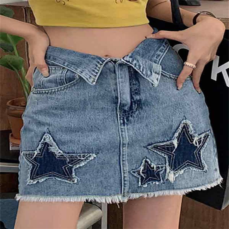 Star Patchwork Turned Waist Mini Skirt
