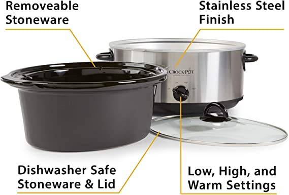 Crock-Pot Large 8 Quart Oval Manual Slow Cooker, Stainless Steel (SCV800-S)