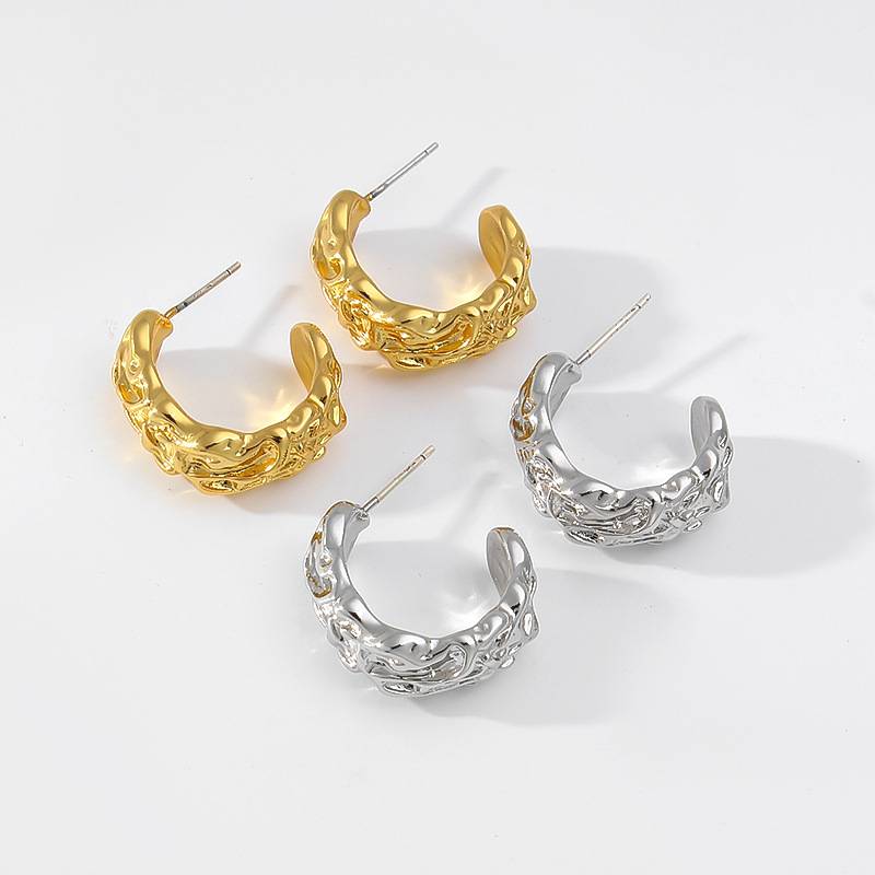 Lava earrings Vintage Metal pleated delicate 925 silver stud earrings