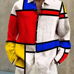 Men’s cotton&linen long-sleeved fashion casual shirt db9c