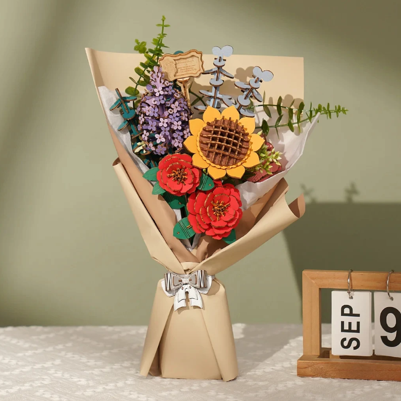 Robotime Rowood DIY Wooden Flower Bouquet Beautiful Hand-Make Gifts Eco-friend Materials 3D Wooden Puzzle for GirlFriends Decor